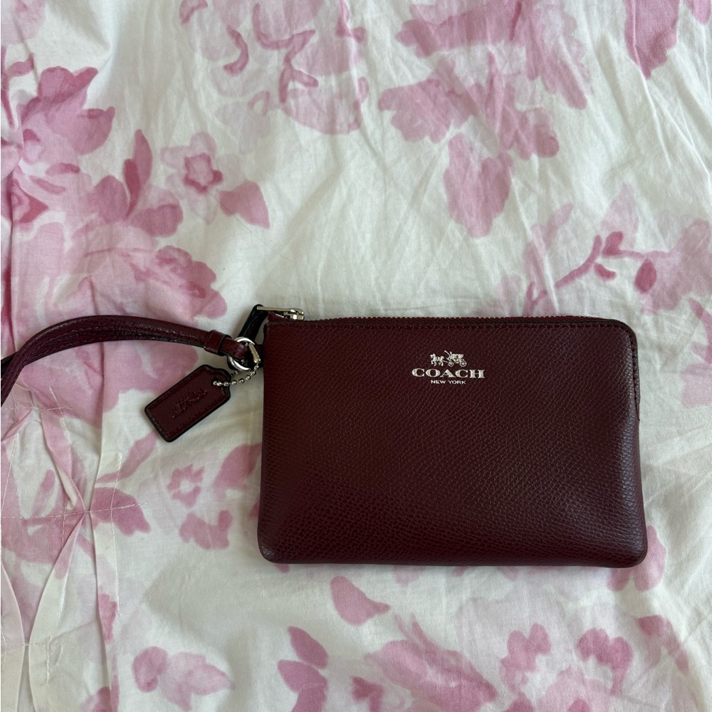 Coach Pebbled Leather Wristlet in Burgundy